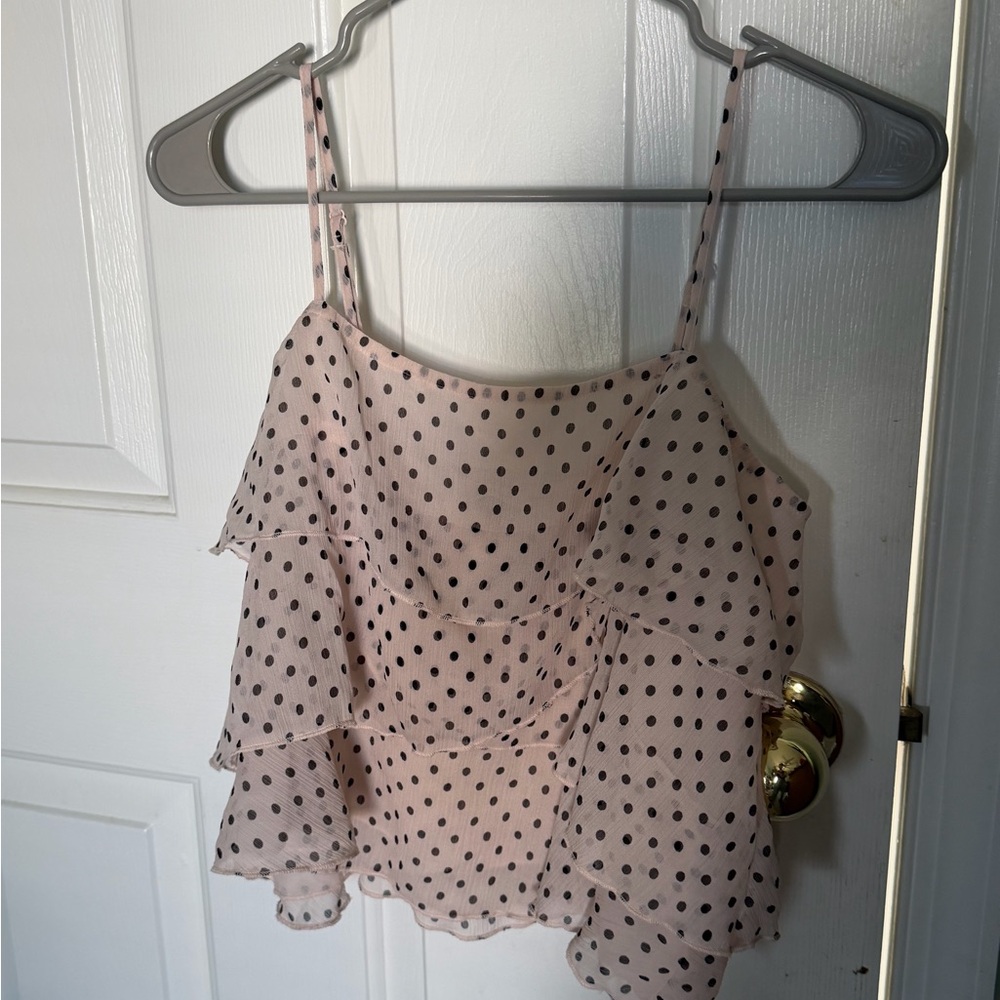 American Eagle Outfitters Light Pink Polka Dot Ruffle Cami